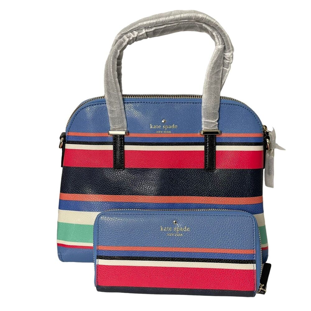 Kate Spade Handbag Wallet Set Striped Maise Cedar Street Zip Around Multicolor